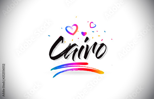 Cairo Welcome To Word Text with Love Hearts and Creative Handwritten Font Design Vector.