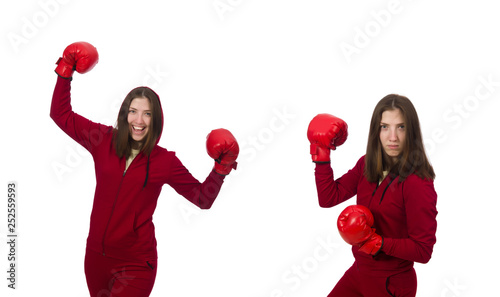 Woman boxer isolated on the white