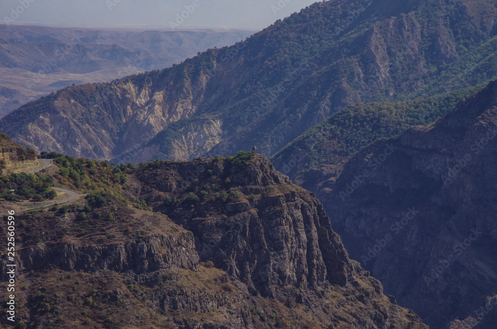 View over Vorotan River Gorgewith Bell Chapel from Tatev monastery, Armenia View over Vorotan River Gorgewith Bell Chapel from Tatev monastery, Armenia