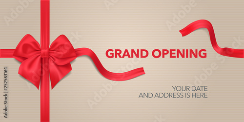 Grand opening vector background. Red ribbon and bow design element