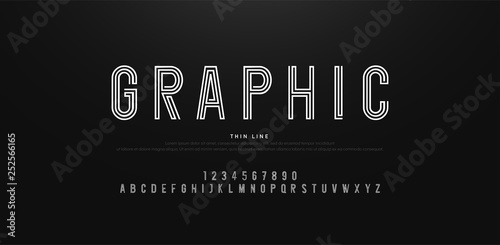 modern alphabet thin line fonts and numbers. Typography urban font uppercase and number. vector illustrati