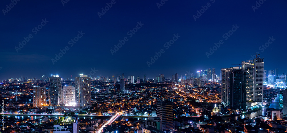 Nightscape of Skyscrapers of Makati, Manila