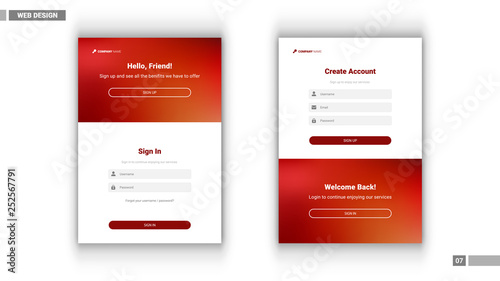 Web design mockup with sign in account layout