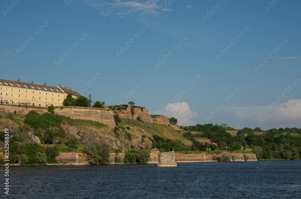 Wall of Petrovaradin Fortress  over Danube river.  Novi Sad, Serbia