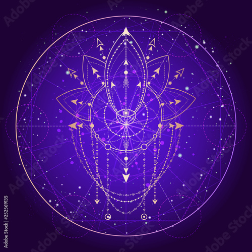 Vector illustration of mystic symbol Lotus on abstract background.