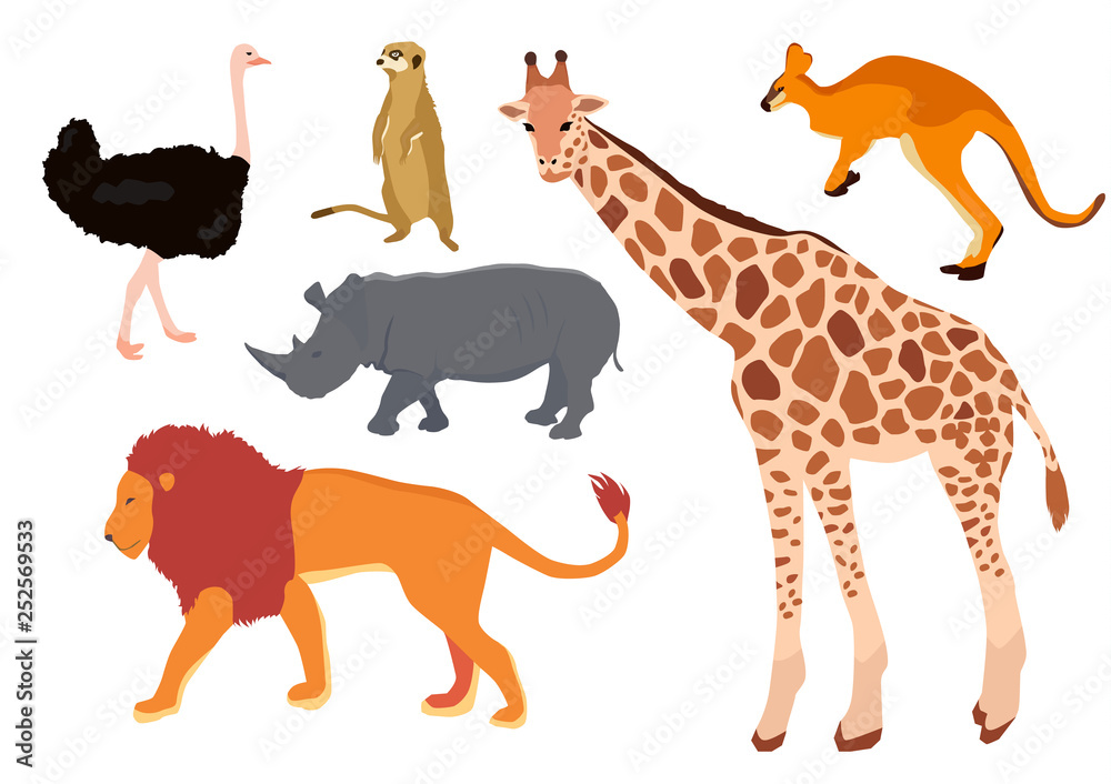Africa animal decorative set colorful isolated vector illustration