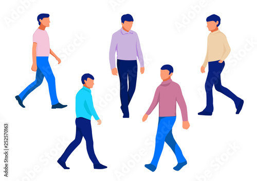 Man Walking Silhouette. Colorful Set. Vector Illustration on White Background