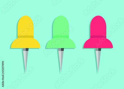 Set of paper pushpins vector design illustration isolated on blue background