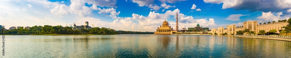 Putrajaya skyline. Amazing view of Putra mosque. Panorama Putrajaya skyline. Amazing view of Putra mosque. Panorama