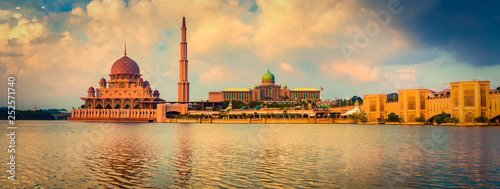  Putrajaya skyline. Amazing view of Putra mosque. Panorama photo