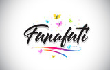 Funafuti Handwritten Vector Word Text with Butterflies and Colorful Swoosh.