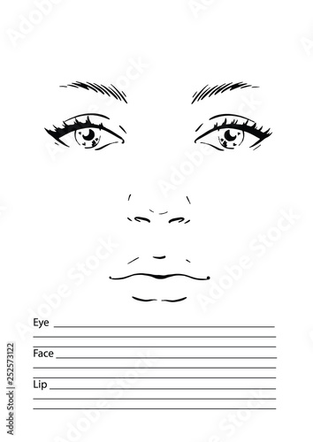 Face chart Makeup Artist Blank. Template. Vector illustration.