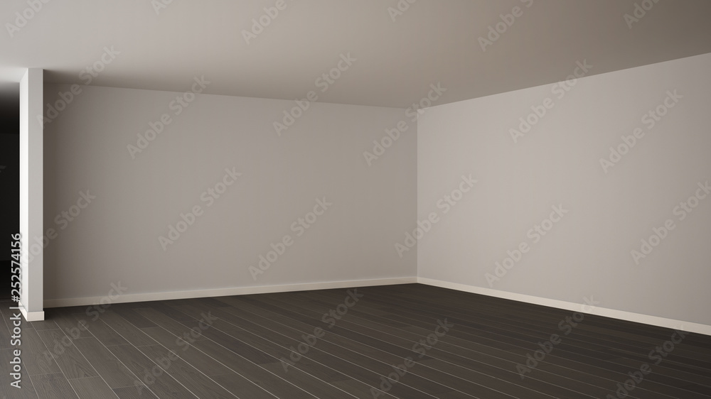 Empty room interior design, open space, parquet wooden floor, modern contemporary architecture