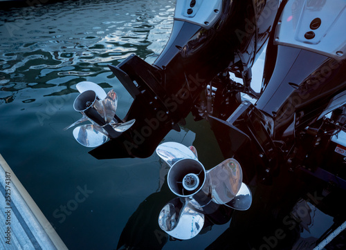 Engine. Speed boat engine with propeller details photo