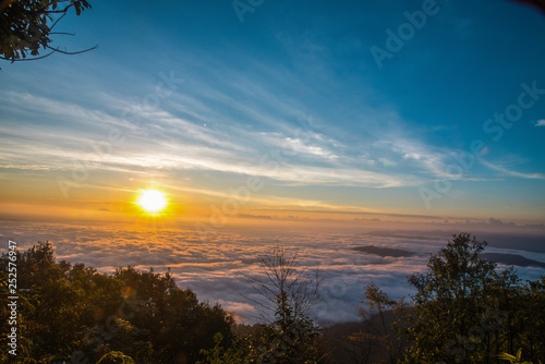 morning and sunrise on the winter season over the mountain layer at chingmai   thailand.