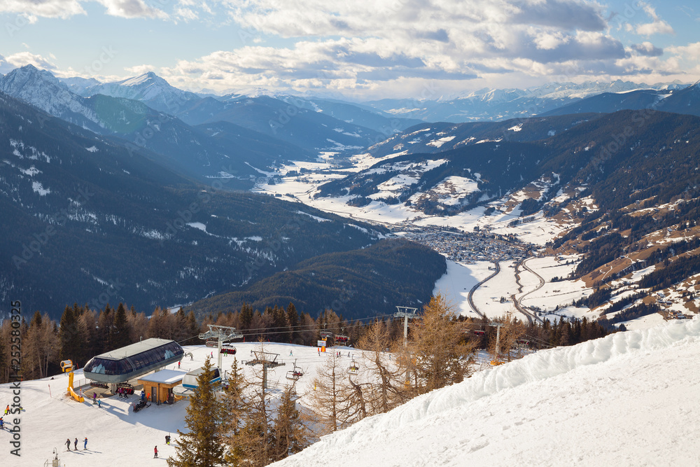 Monte Elmo, Dolomites, Italy - Mountain skiing and snowboarding. Sexten (Sesto), Trentino-Alto Adige, Puster Valley (Alta Pusteria), South Tyrol.