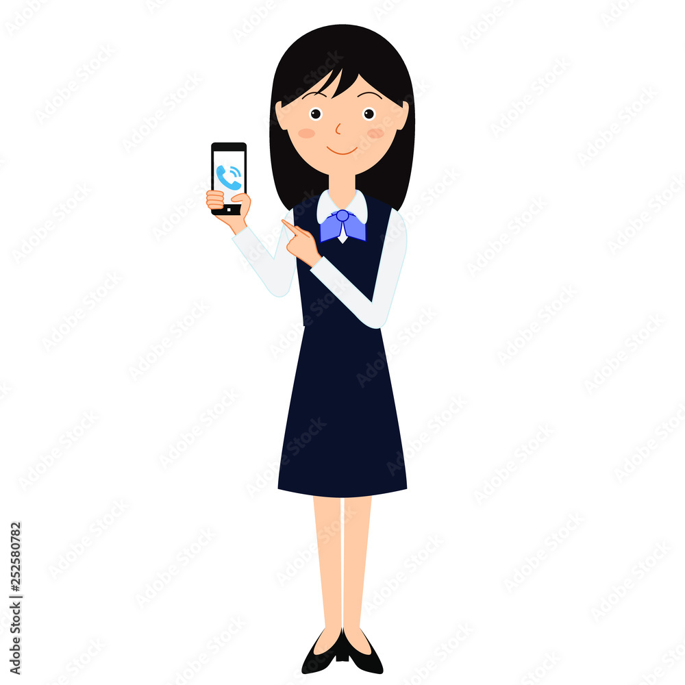 スマートフォンを持つビジネス制服の女性