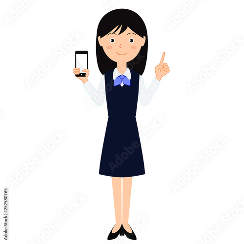 スマートフォンを持つビジネス制服の女性
