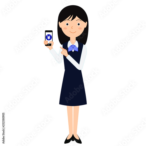 スマートフォンを持つビジネス制服の女性