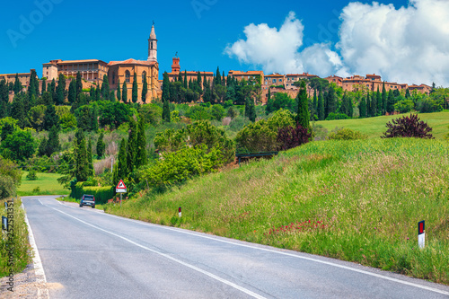 Tuscany cityscape with medieval buildings on the hills, Pienza, Italy