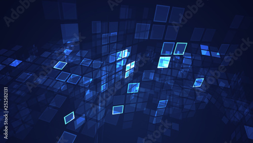 Abstract blue graphic flashing rectangle grid perspective background. Digital technology futuristic illustration concept.