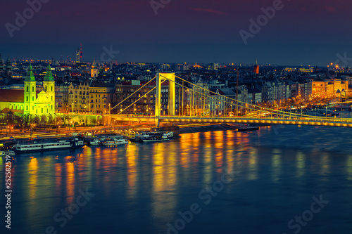Beautiful Elisabeth bridge and Pest cityscape at evening, Budapest, Hungary