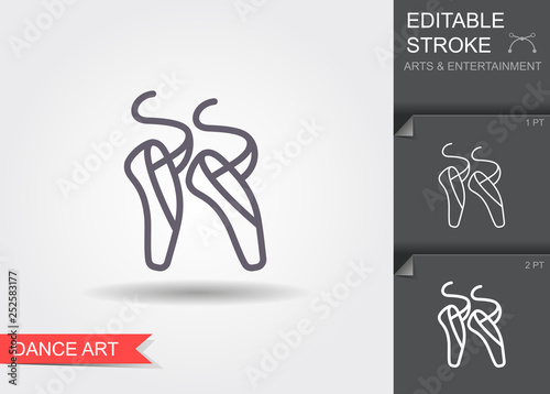 Ballet pointes. Line icon with shadow and editable stroke