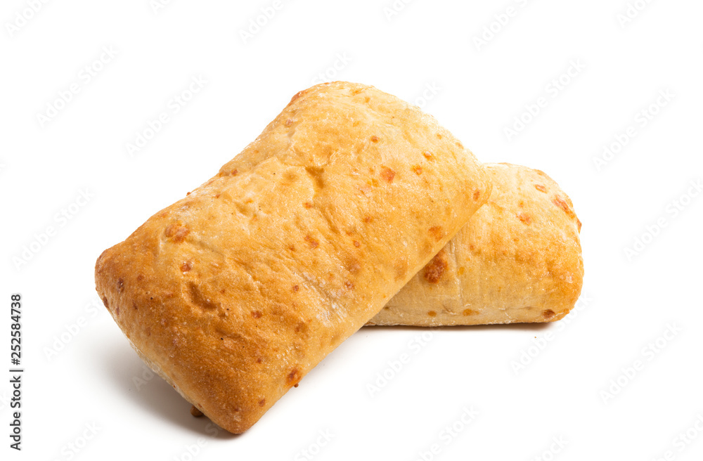 ciabatta with cheese isolated