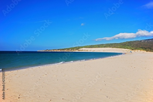View of the white sands on Valdevaqueros beach, Tarifa, Spain. photo