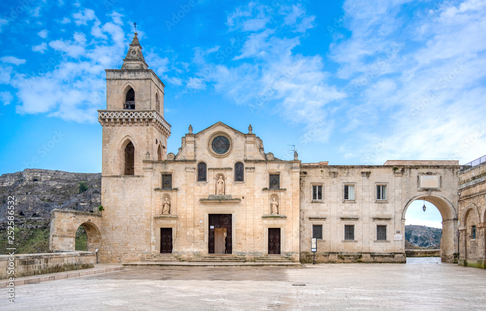 Matera, Basilicata, Puglia, Italy -  Saint Peter Church (Chiesa di San Pietro Caveoso) . Matera is European Capital of Culture for 2019, UNESCO World Heritage Site