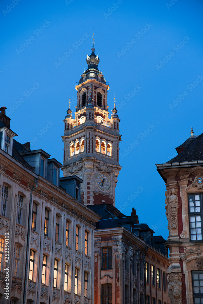 Historic building and belfry in the centre of Lille in France