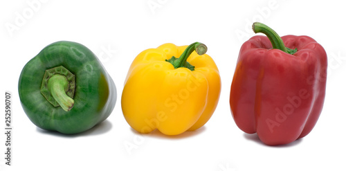 Obraz na plátně Set of sliced  red bell pepper section pieces isolated over white background, vi