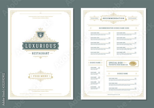 Restaurant menu design and logo vector brochure template.