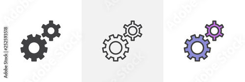 Setting gears icon. Line, glyph and filled outline colorful version, clock gear outline and filled vector sign. Symbol, logo illustration. Different style icons set. Pixel perfect vector graphics