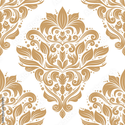 White and gold floral seamless pattern. Folk ornament vector, vintage elements. Traditional, Turkish, Indian motifs. Great for fabric and textile, wallpaper, packaging or any desired idea.