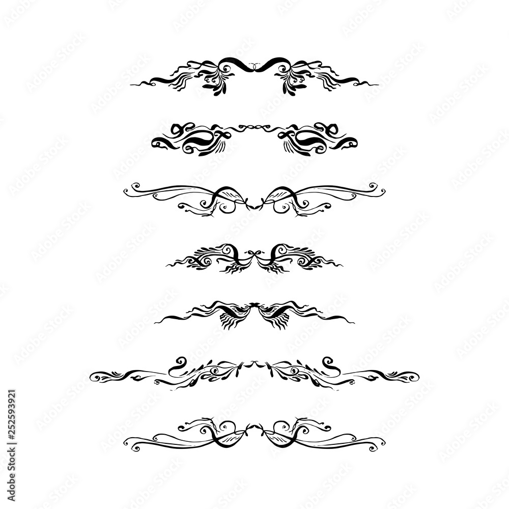 set of decorative text dividers. hand-drawn with ink and brush vector illustration