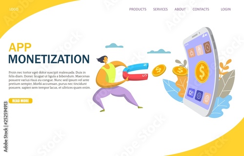 App monetization vector website landing page design template