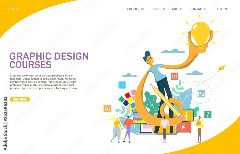 Fototapeta premium Graphic design courses vector website landing page design template
