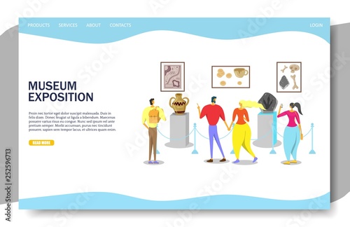Museum exposition vector website landing page design template