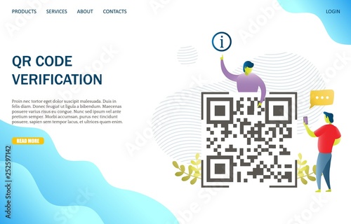QR code verification vector website landing page design template