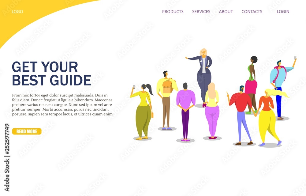 Tour guide vector website landing page design template Tour guide vector website landing page design template