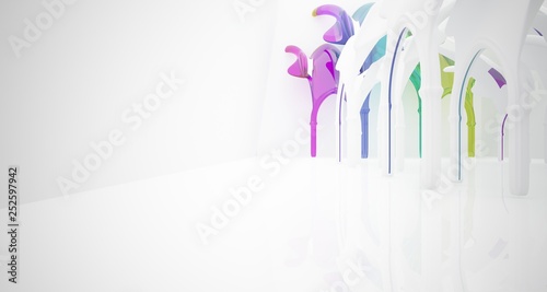 Abstract white and colored smooth gradient glasses gothic interior. 3D illustration and rendering.