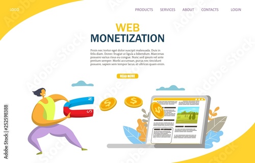Web monetization vector website landing page design template