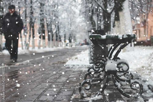 snow bench winter sidewalk © alexkich