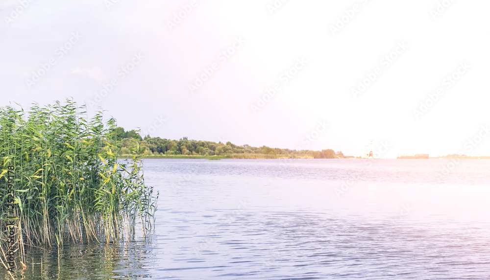Landscape lake. Texture of water. The lake is at dawn. The mouth of the river at the confluence of the lake. Landscape lake. Texture of water. The lake is at dawn. The mouth of the river at the confluence of the lake.