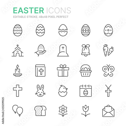 Collection of easter related related line icons. 48x48 Pixel Perfect. Editable stroke