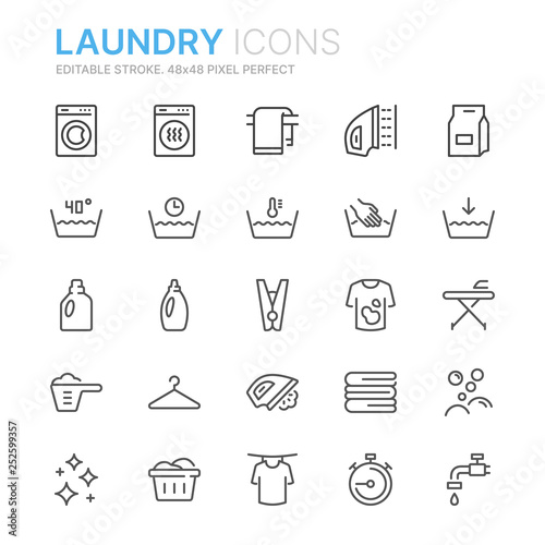 Collection of laundry line icons. 48x48 Pixel Perfect. Editable stroke