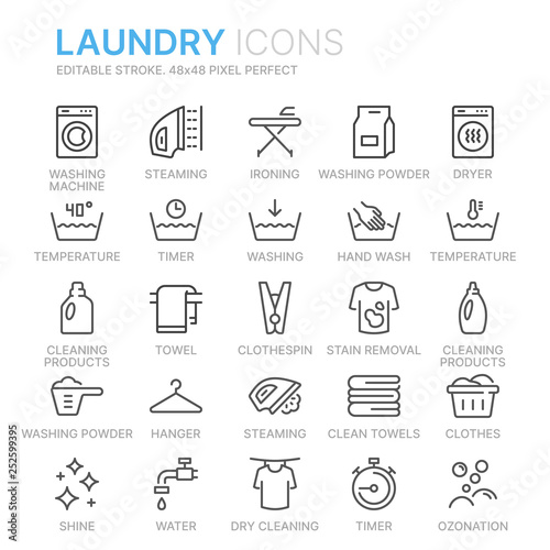 Collection of laundry line icons. 48x48 Pixel Perfect. Editable stroke