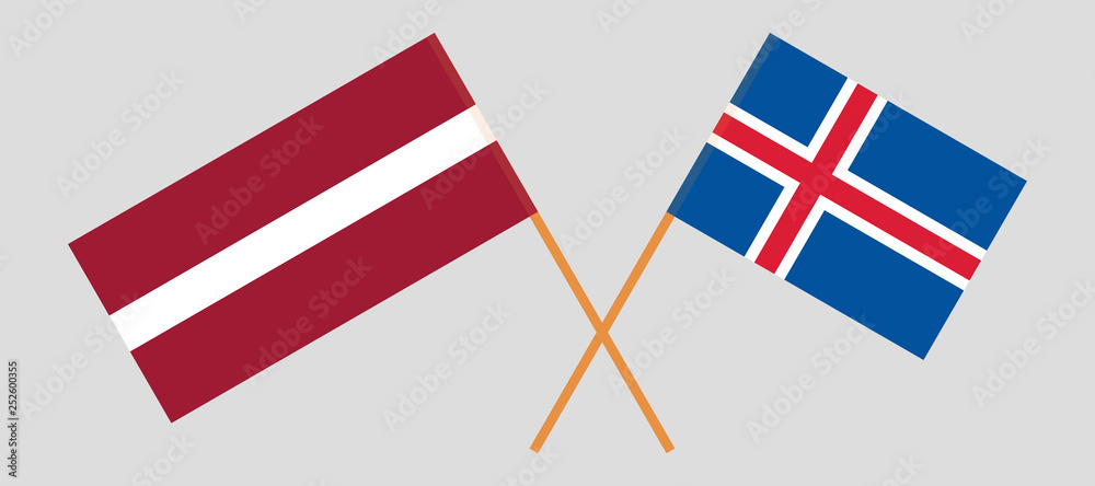 Iceland and Latvia. The Icelandic and Latvian flags. Official colors. Correct proportion. Vector