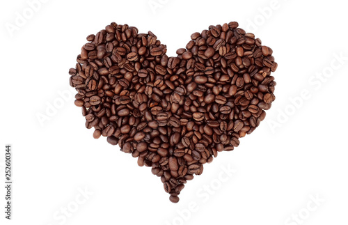 Aromatic roasted coffee beans in a heart shape